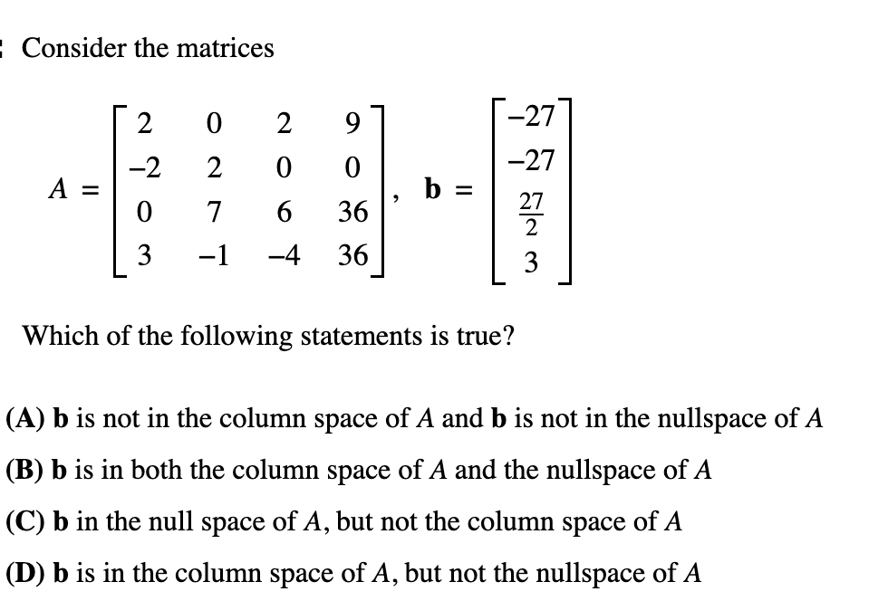 Consider The Matrices | Chegg.com