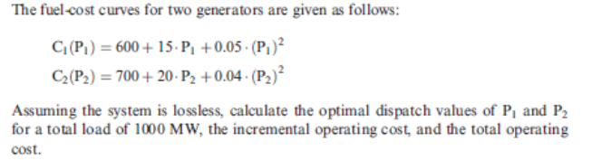 Solved The fuel-cost curves for two generators are given as | Chegg.com