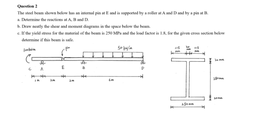 Solved Question 2 The steel beam shown below has an internal | Chegg.com