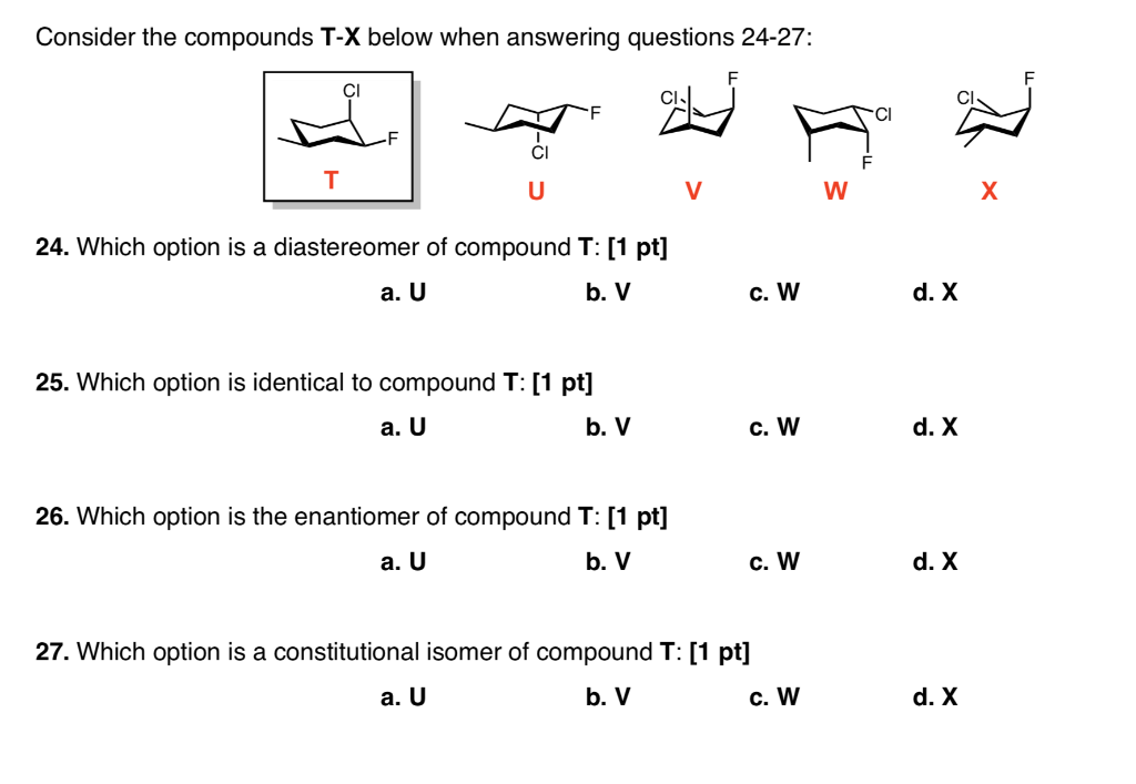 Compound T Solved Consider the compounds T-X below when answering | Chegg.com