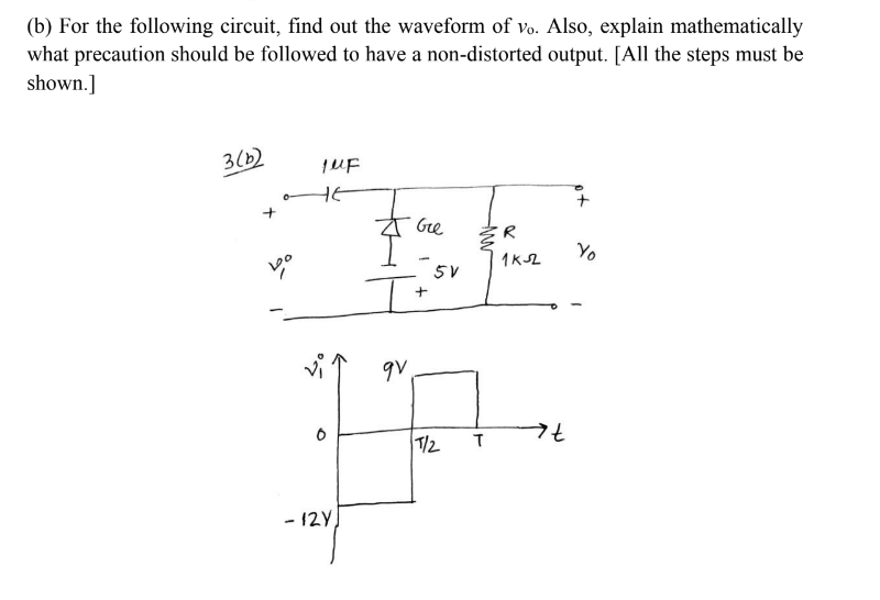 Solved (b) For The Following Circuit, Find Out The Waveform | Chegg.com