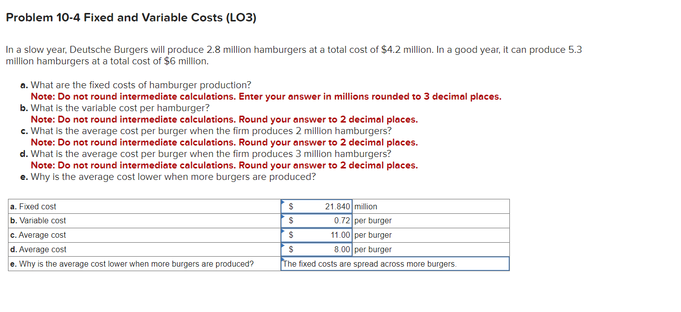 Solved Problem 10-4 Fixed And Variable Costs (LO3) In A Slow | Chegg.com