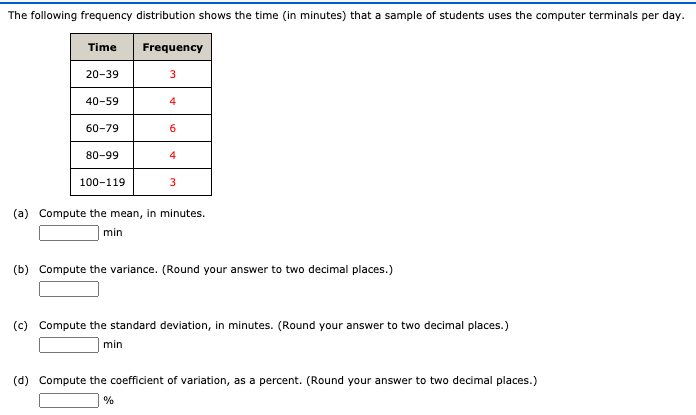 Solved The following frequency distribution shows the time | Chegg.com