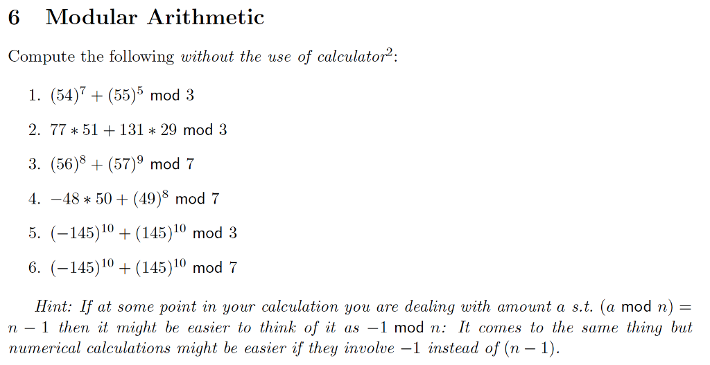 Modular arithmetic deals calculator