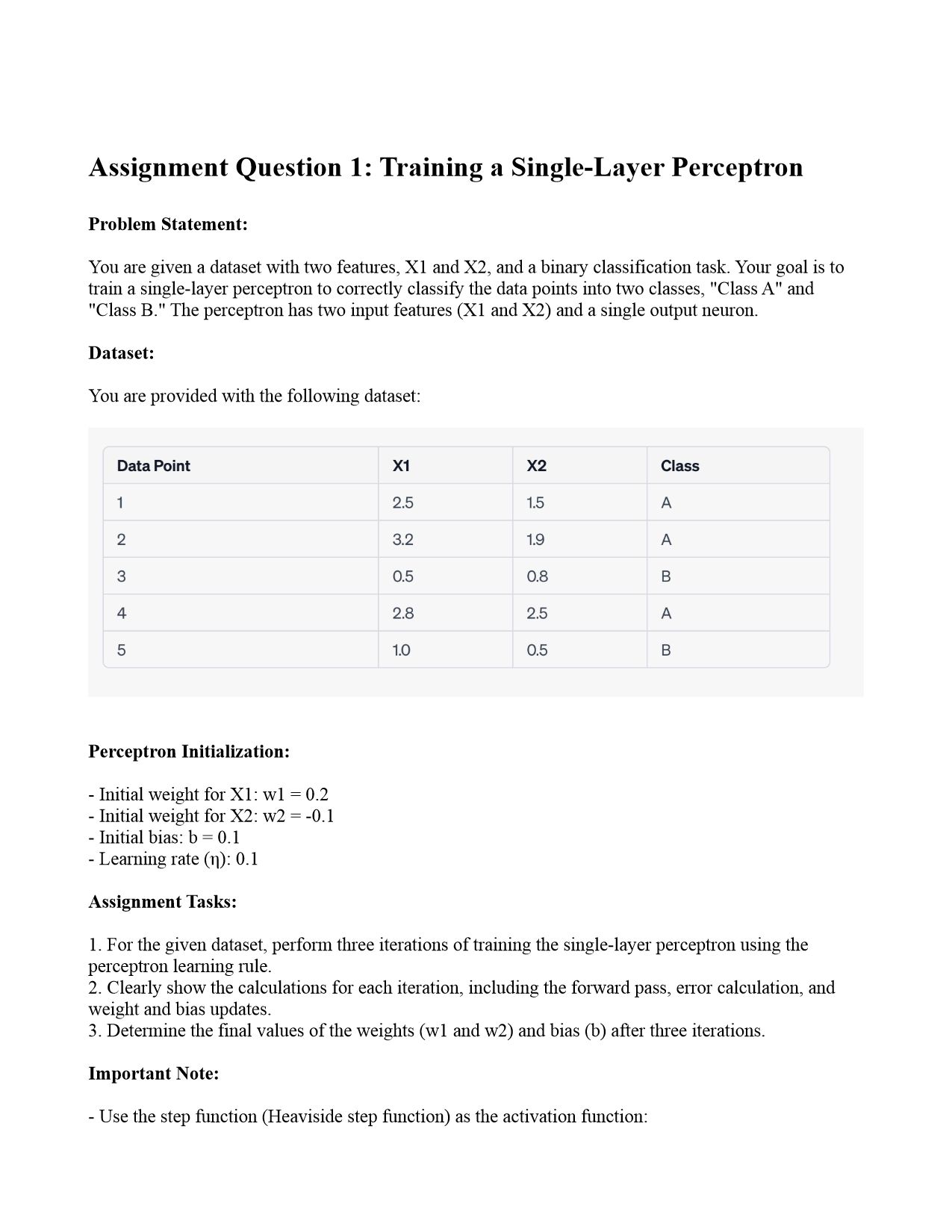 Solved Assignment Question 1: Training a Single-Layer | Chegg.com