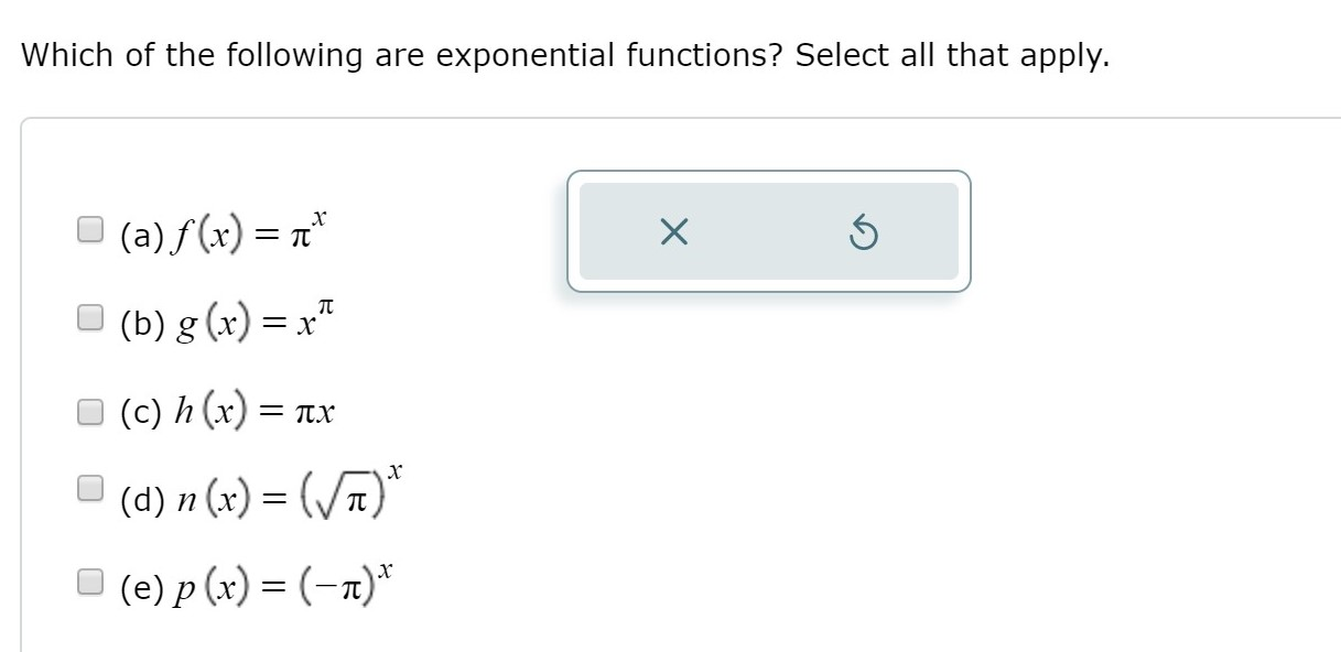 Solved Which Of The Following Are Exponential Functions Chegg Com