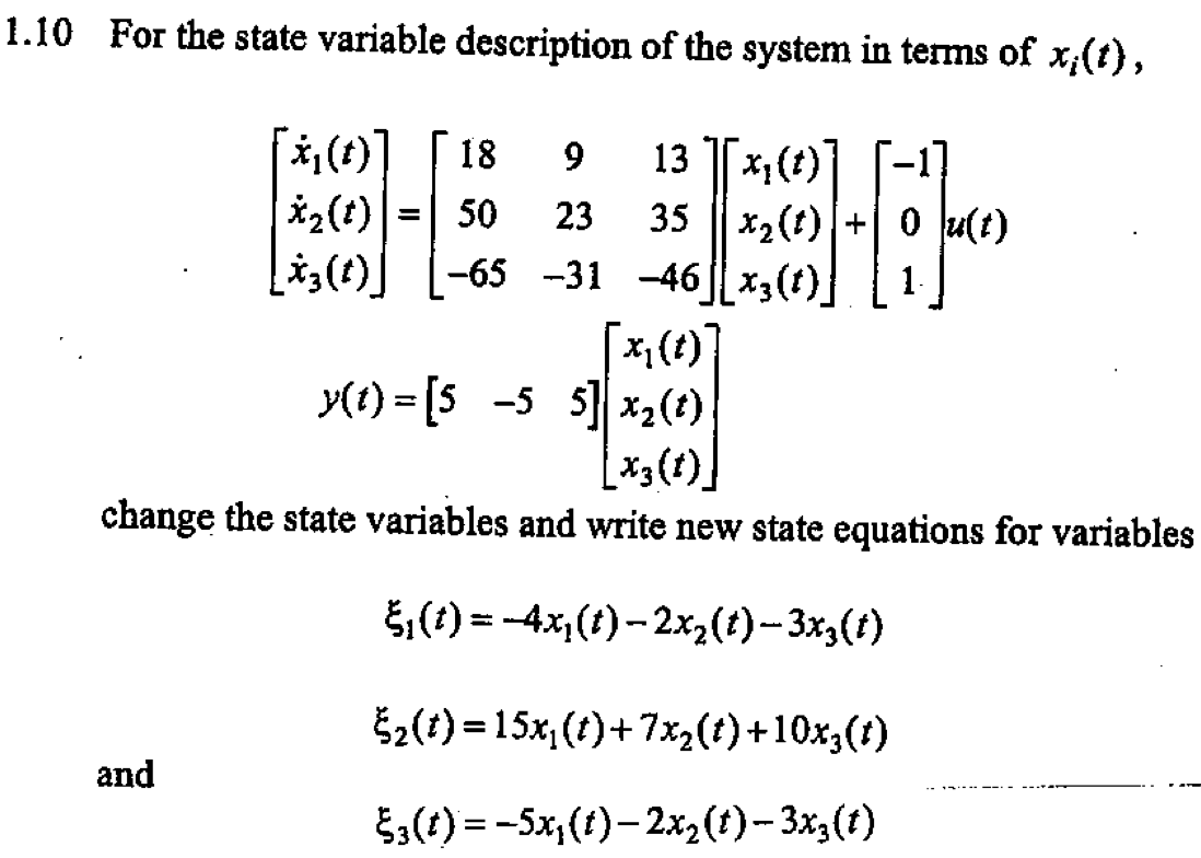 Solved 10 For the state variable description of the system | Chegg.com