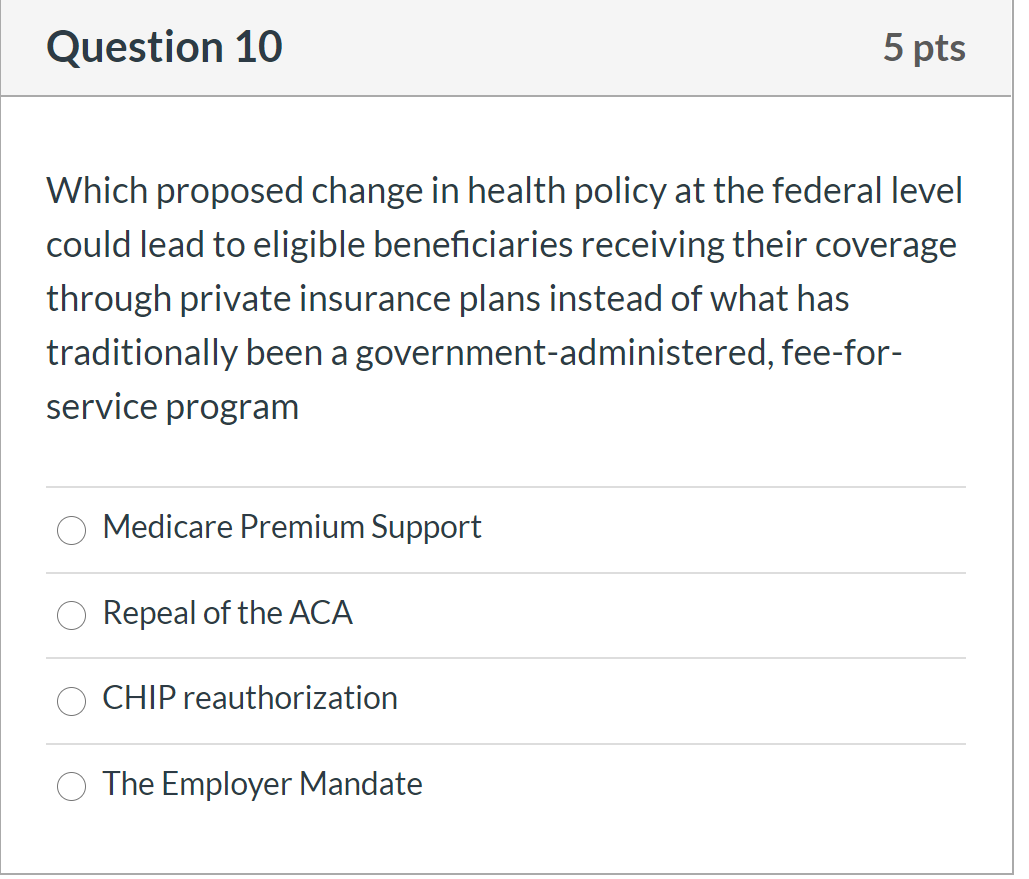 Solved Question 10 5 pts Which proposed change in health | Chegg.com