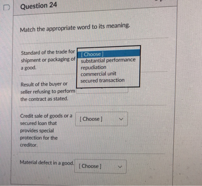 Solved DQuestion 24 Match the appropriate word to its | Chegg.com