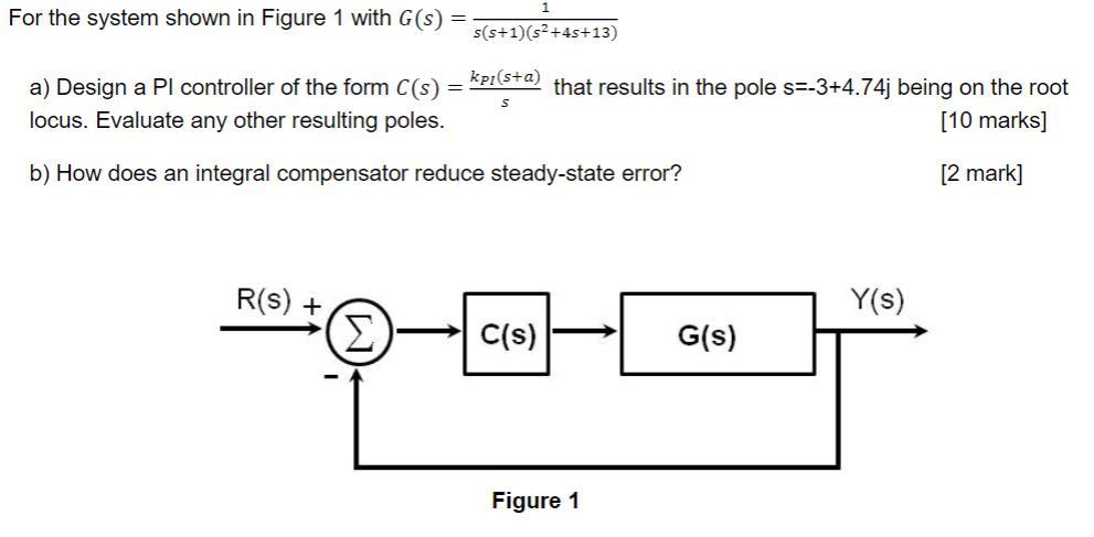 Solved For the system shown in Figure 1 with 𝐺(𝑠) = | Chegg.com