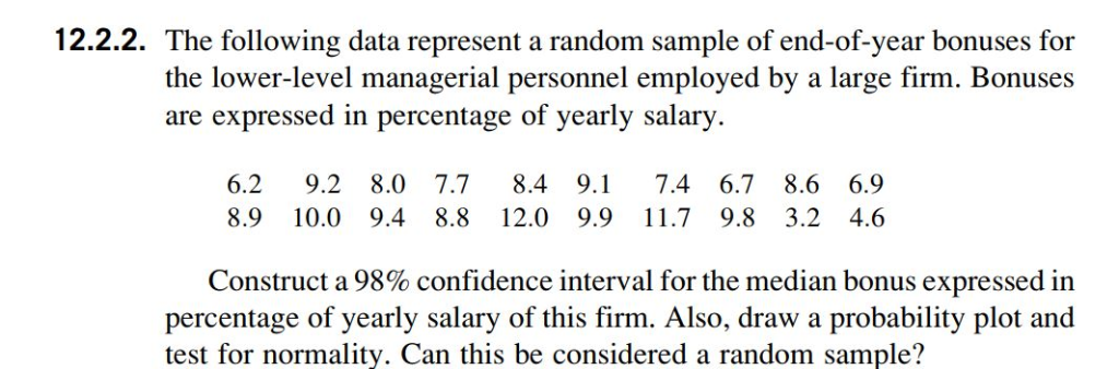 Solved 12.2.2. The following data represent a random sample | Chegg.com