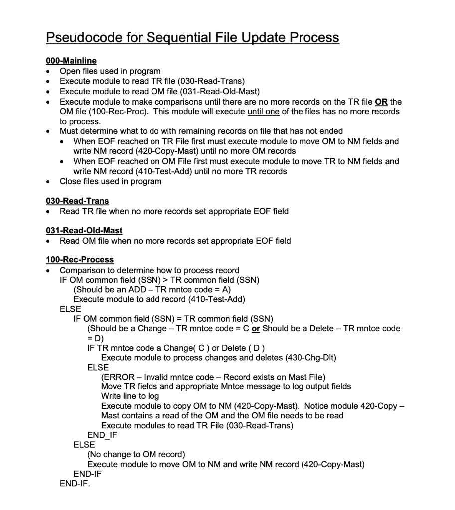 Solved Pseudocode for Sequential File Update Process | Chegg.com