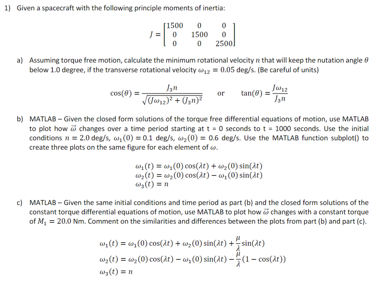 Solved Equations Of Motions And Rotations Use MATLAB For B | Chegg.com