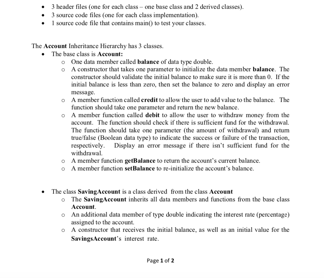 Solved 3 header files (one for each class - one base class | Chegg.com