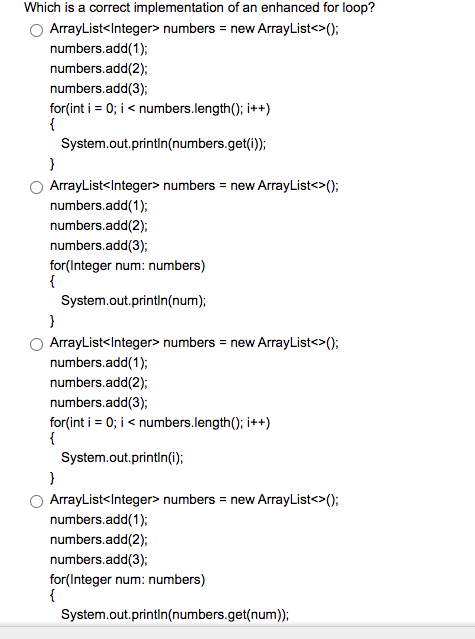 Solved Which is a correct implementation of an enhanced for | Chegg.com