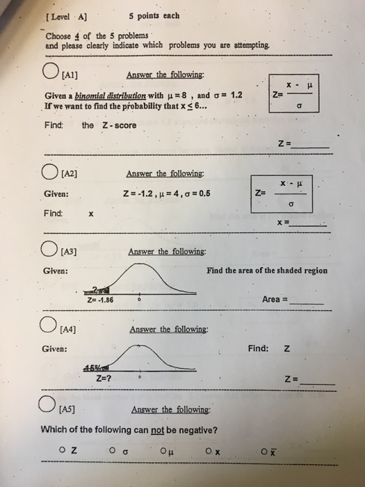 Solved Level A] 5 points each Choose 4 of the 5 problems and | Chegg.com