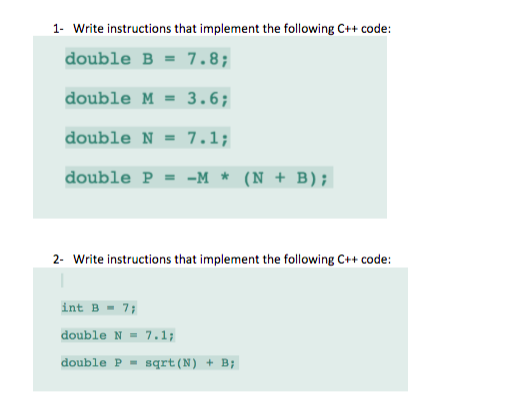 Solved 1. Write instructions that implement the following | Chegg.com