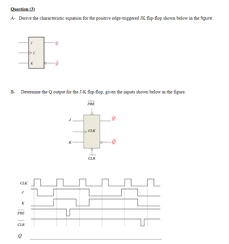 A- Derive the characteristic equation for the positive edge-triggered JK flip-flop shown below in the figure.
B- Determine th