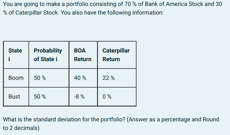 Solved You Are Going To Make A Portfolio Consisting Of 70 Chegg