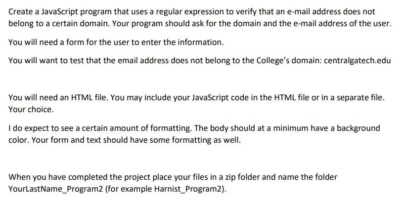 Solved Create a JavaScript program that uses a regular | Chegg.com