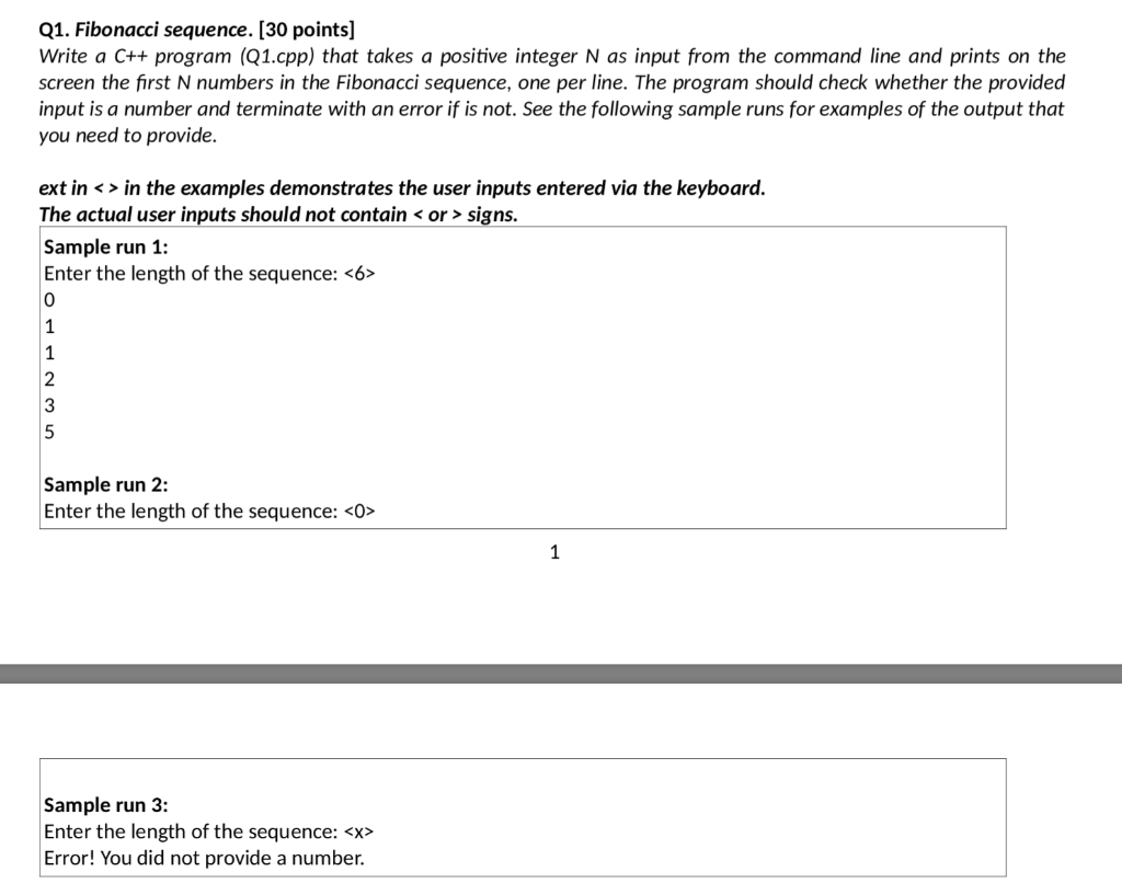 Solved Q1. Fibonacci sequence. [30 points) Write a C++ | Chegg.com