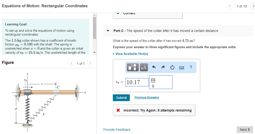 Solved Equations of Motion: Rectangular Coordinates 1 of 19> | Chegg.com