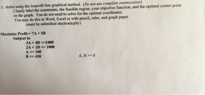 Solved 5. Solve using the isoprofit line graphical method. | Chegg.com
