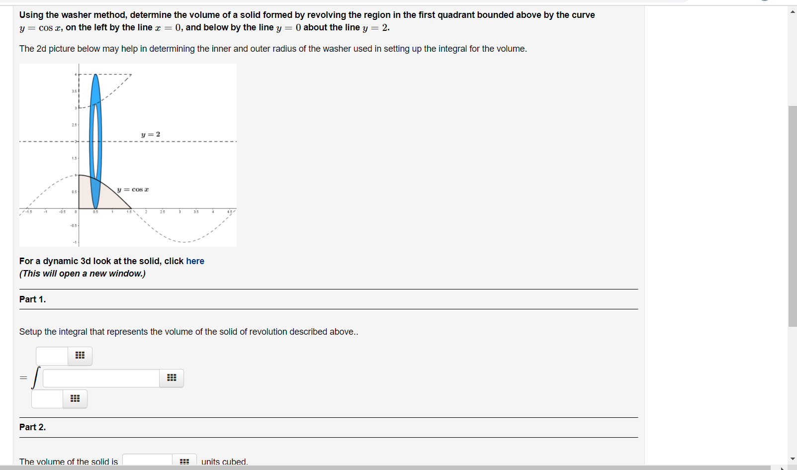 Solved Using the washer method, determine the volume of a