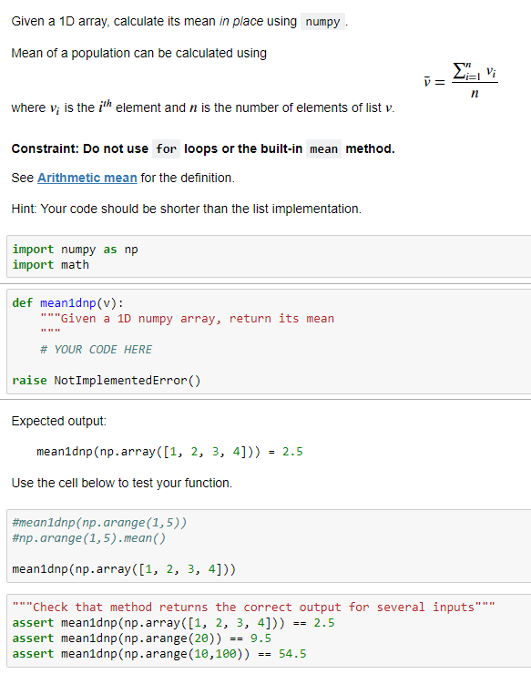 Solved Given a 10 array, calculate its mean in place using | Chegg.com