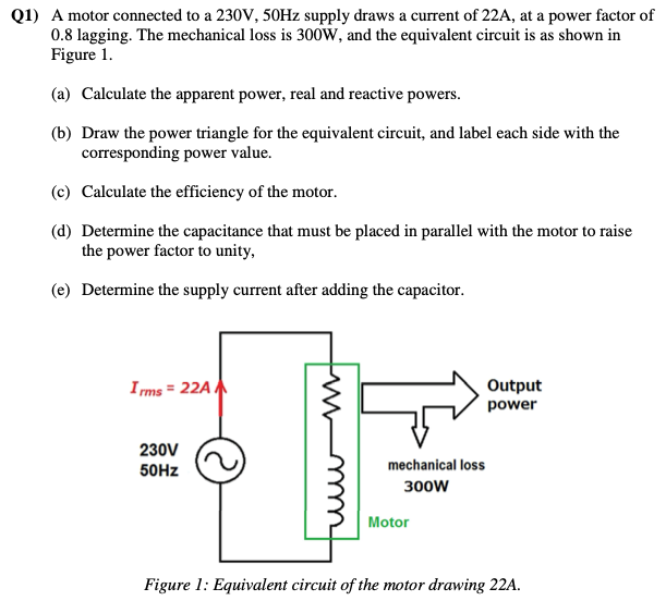 Solved Q1) A motor connected to a 230V, 50Hz supply draws a | Chegg.com