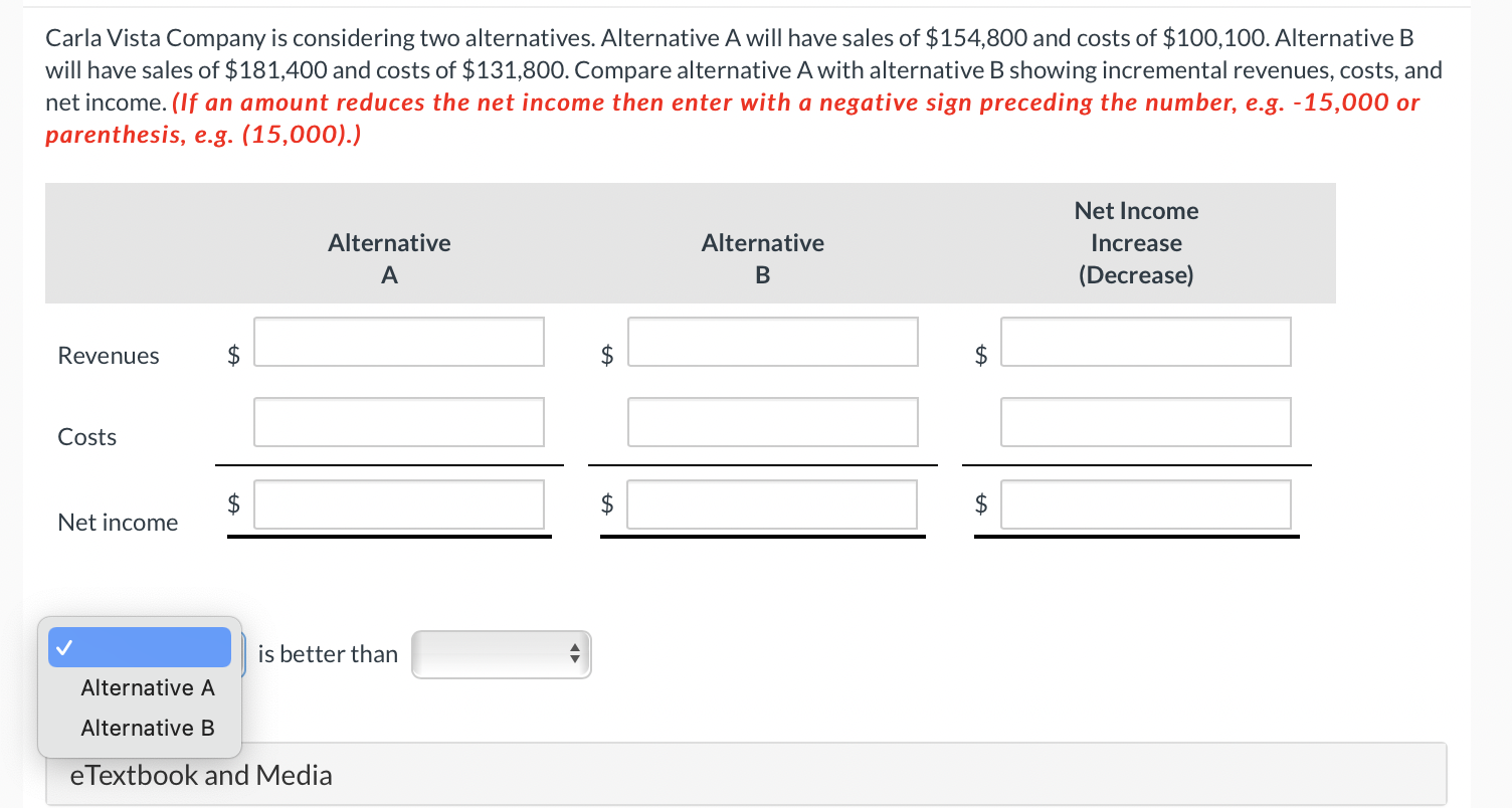 Solved Carla Vista Company Is Considering Two Alternatives. | Chegg.com