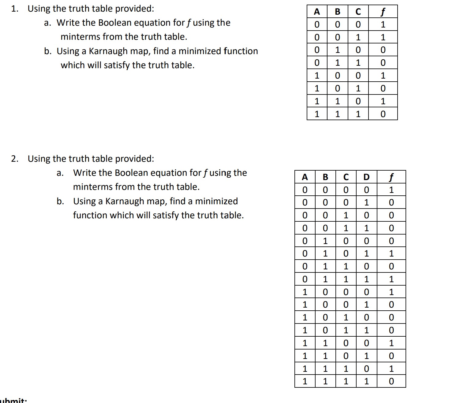 Solved 1. Using the truth table provided: a. Write the | Chegg.com