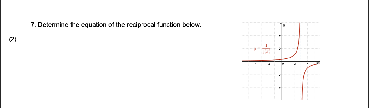 Solved 7. Determine the equation of the reciprocal function | Chegg.com