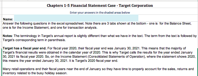 Chapters 1-5 Financial Statement Case - Target | Chegg.com