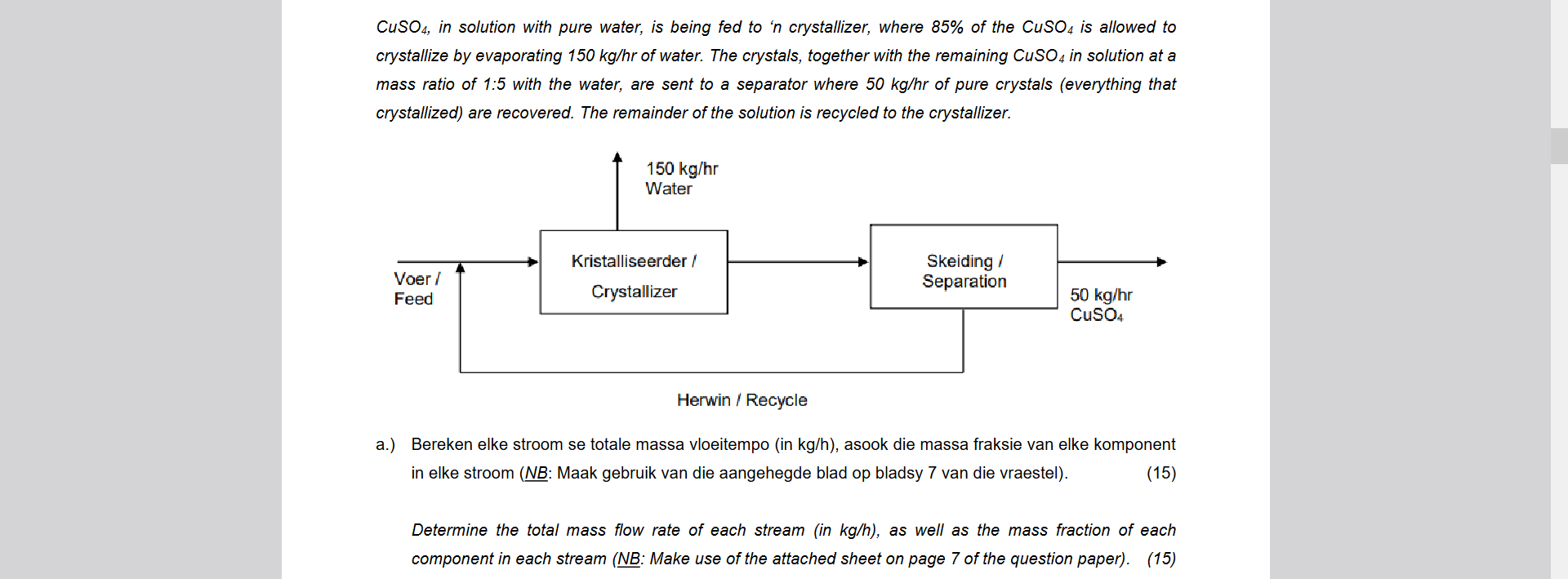 Solved CuSO4, in solution with pure water, is being fed to ' | Chegg.com
