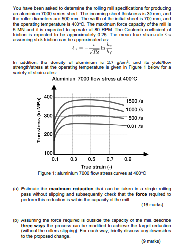You have been asked to determine the rolling mill | Chegg.com
