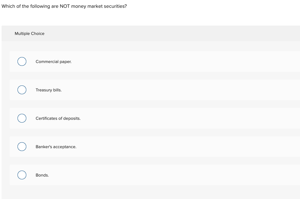 Solved Which Of The Following Are NOT Money Market | Chegg.com