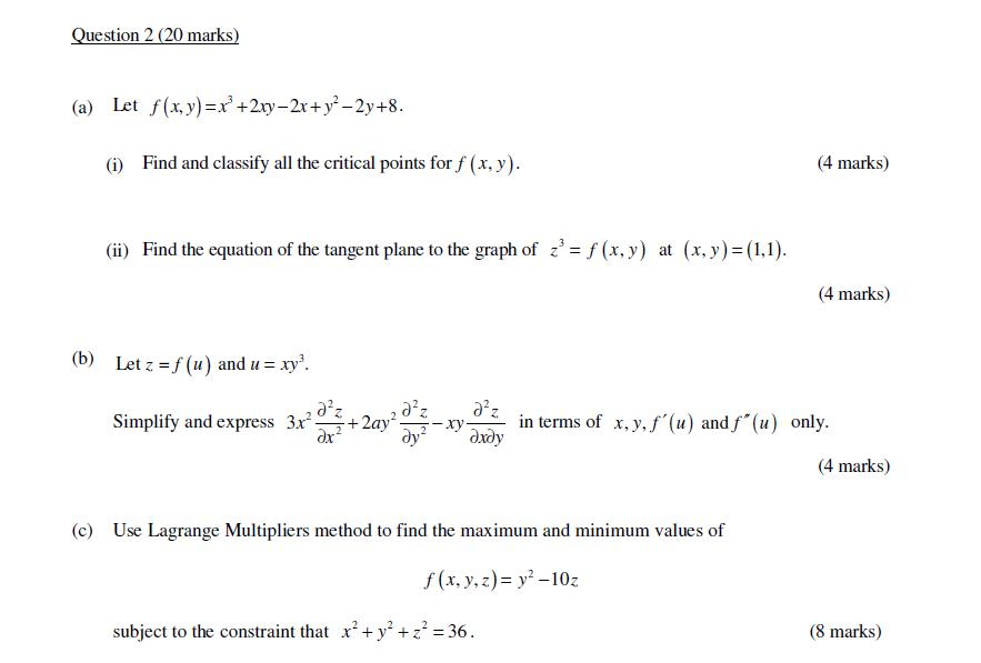 Solved Question 2 Marks A Let F X Y X 2xy Chegg Com