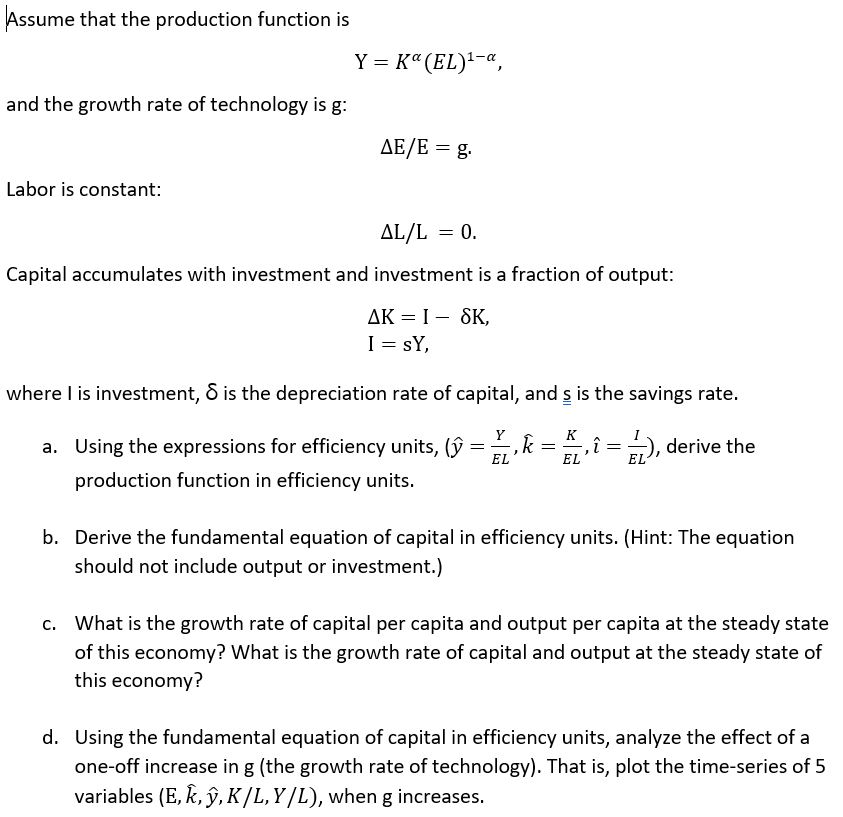 solved-assume-that-the-production-function-is-y-k-el-1-a-chegg