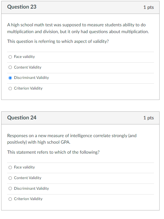 Solved Question 23 1 pts A high school math test was | Chegg.com