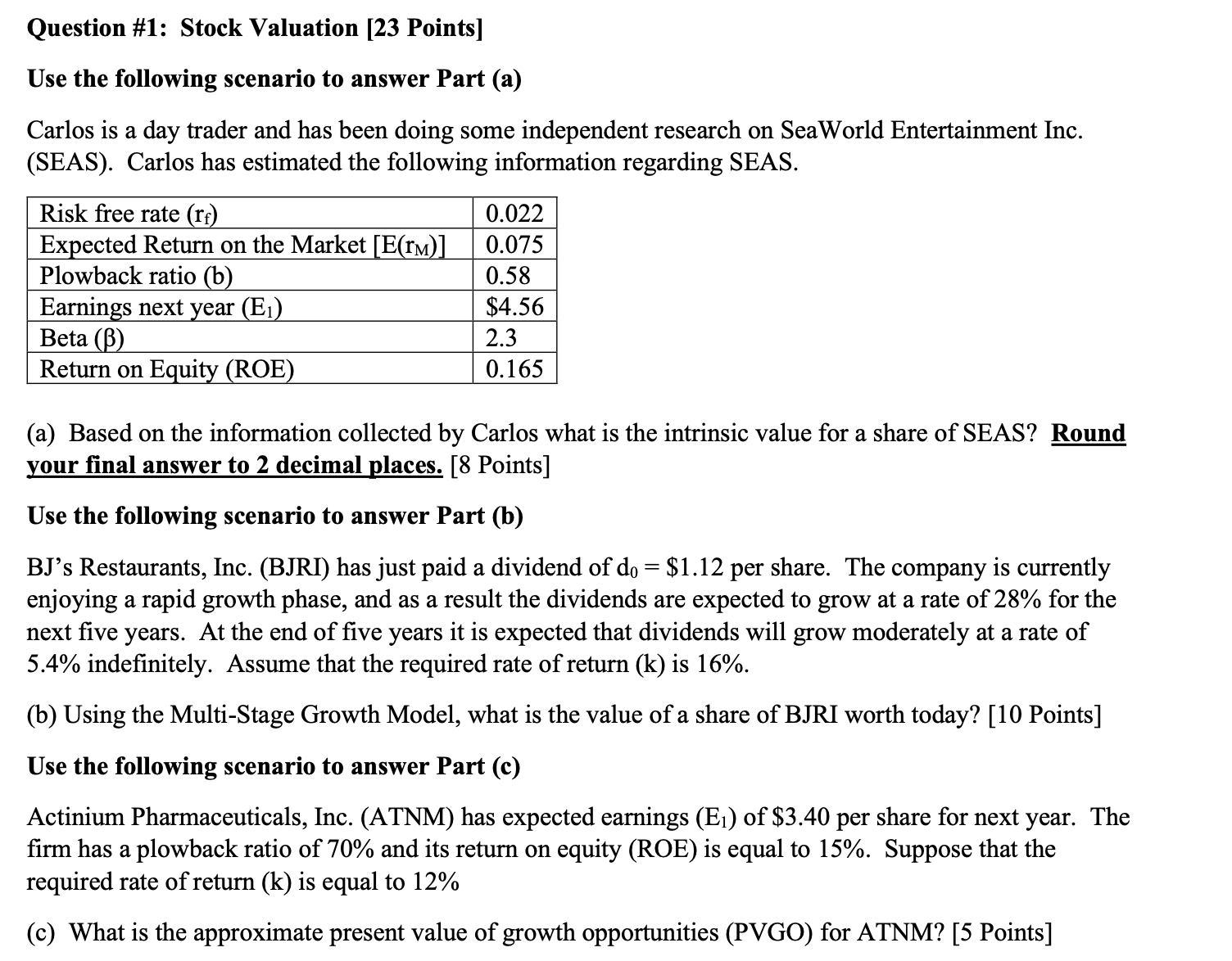 Solved Question \#1: Stock Valuation [23 Points] Use The | Chegg.com