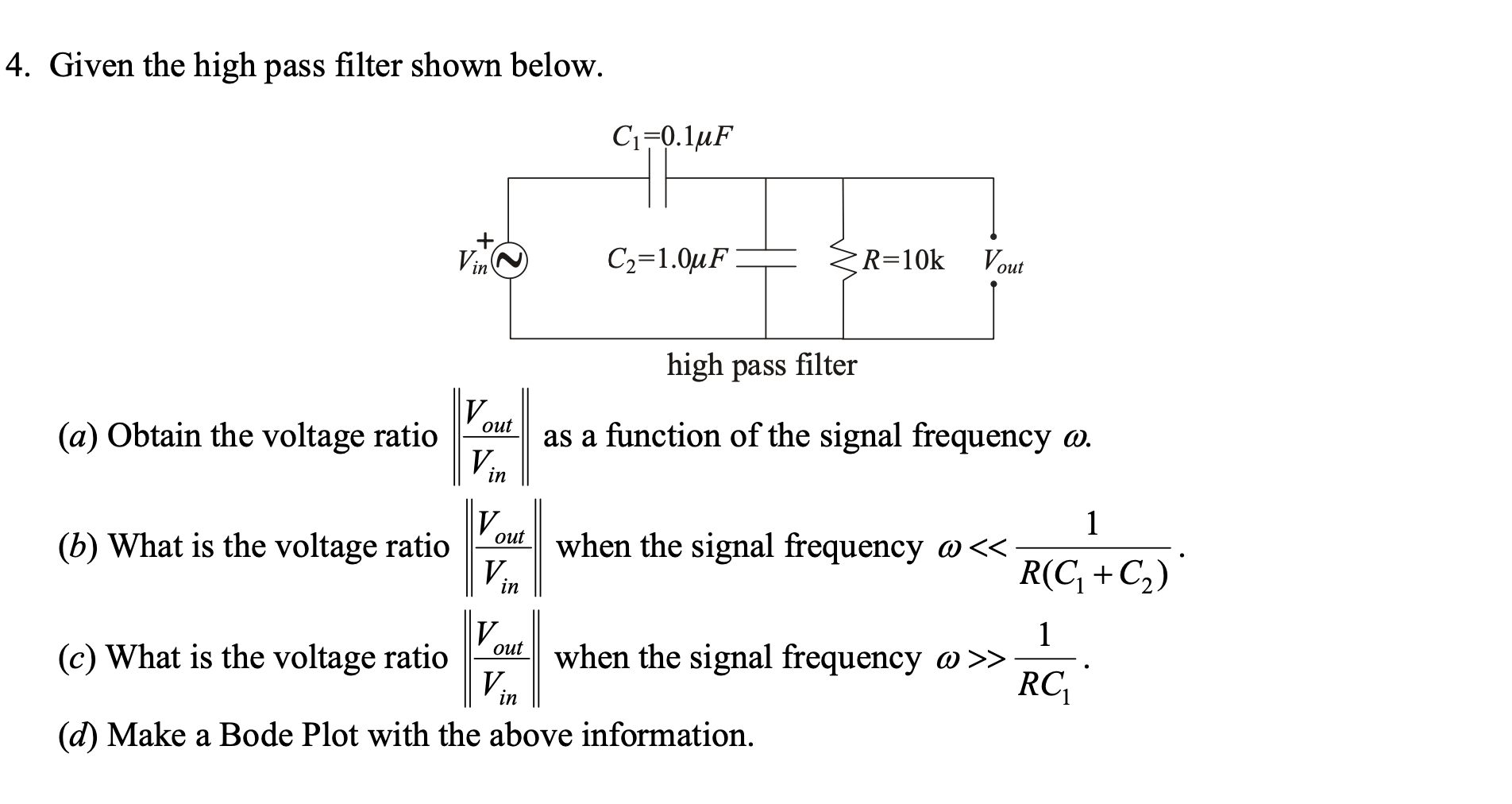 Solved Given the high pass filter shown below.(a) ﻿Obtain | Chegg.com