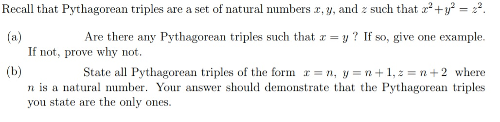 Solved Recall that Pythagorean triples are a set of natural | Chegg.com