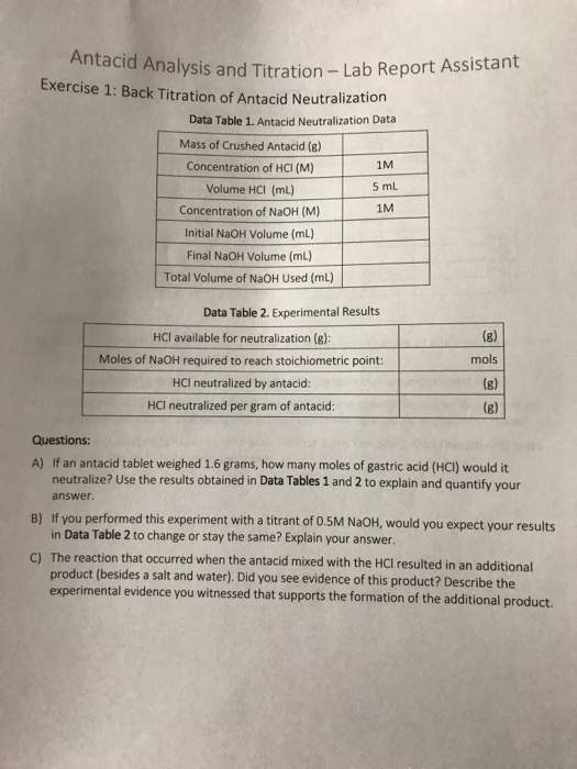 Analysis and Titration Lab Report Assistamt Exercise