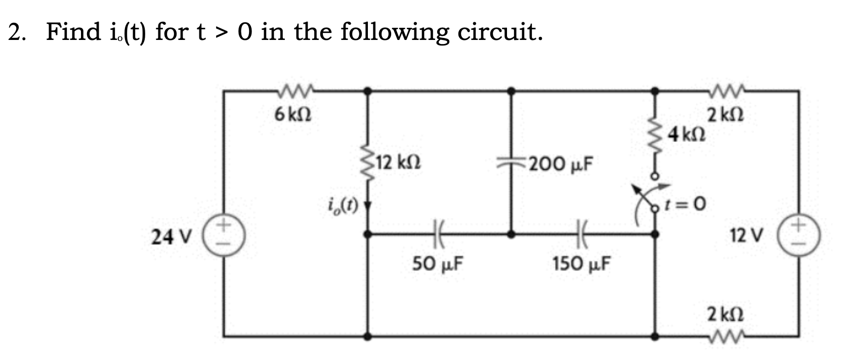 Find io(t) ﻿for t>0 ﻿in the following circuit. | Chegg.com