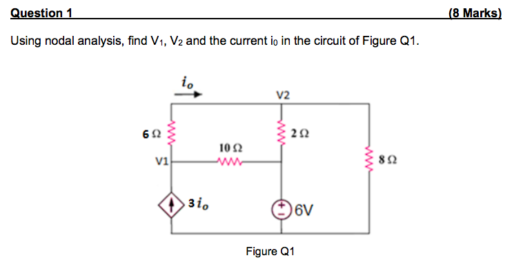 Solved Using Nodal Analysis Find V1 V2 And The Current I0