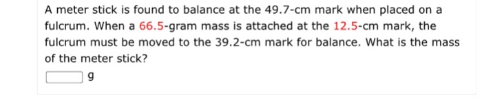 Solved A meter stick is found to balance at the 49.7-cm mark | Chegg.com
