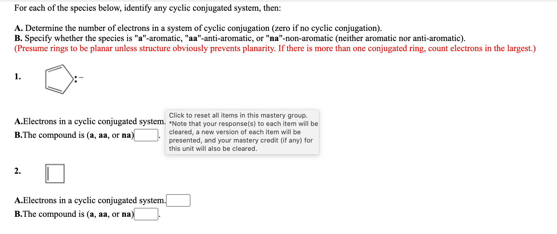 Solved For each of the species below, identify any cyclic | Chegg.com