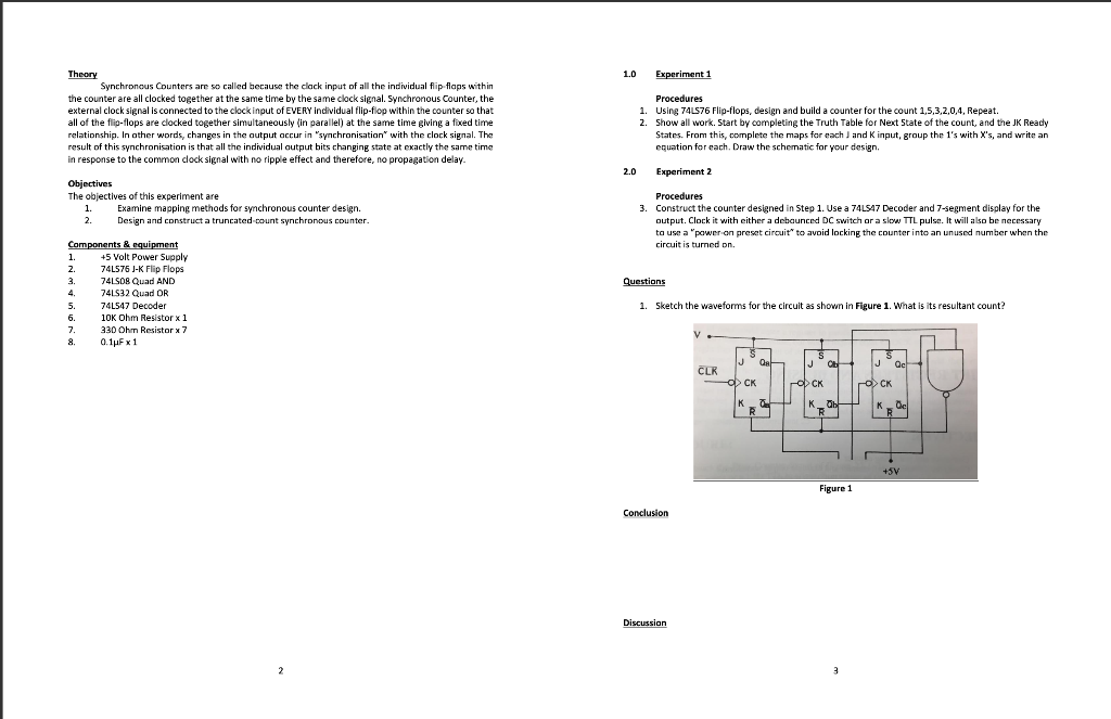 Solved 1.0 Experiment 1 Theory Synchronous Counters are so | Chegg.com