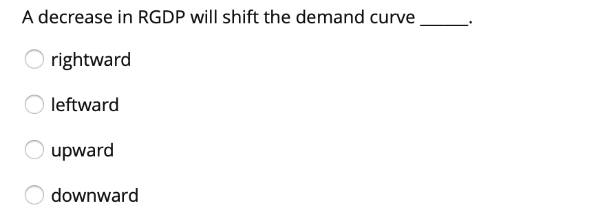 Solved A decrease in RGDP will shift the demand curve | Chegg.com